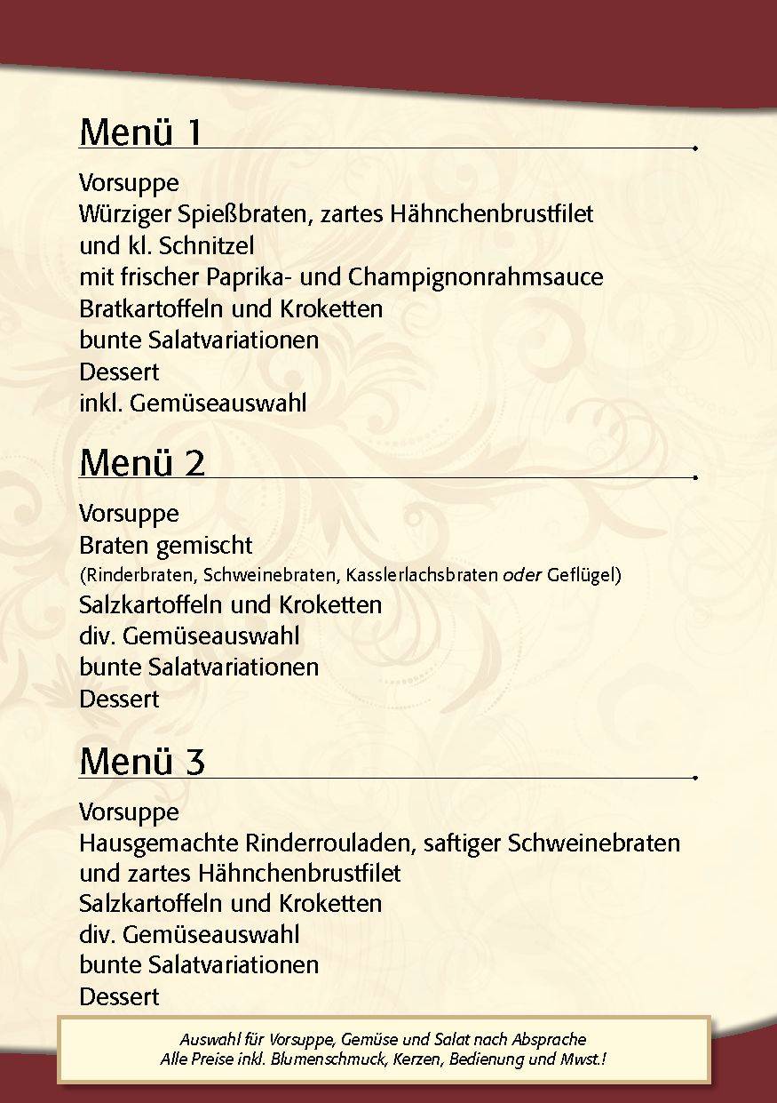 Köhncke's Hotel Menü 1, 2, 3