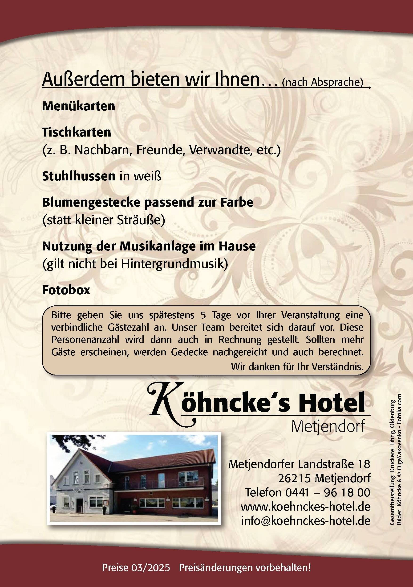 Köhncke's Hotel Metjendorf - Wir bieten außerdem Köhncke's Hotel Metjendorf - Wir bieten außerdem