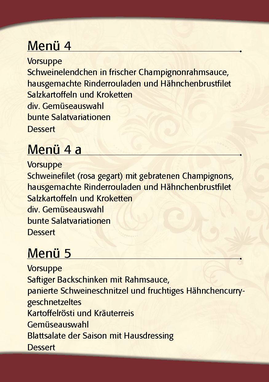Köhncke's Hotel Menü 4, 4a, 5