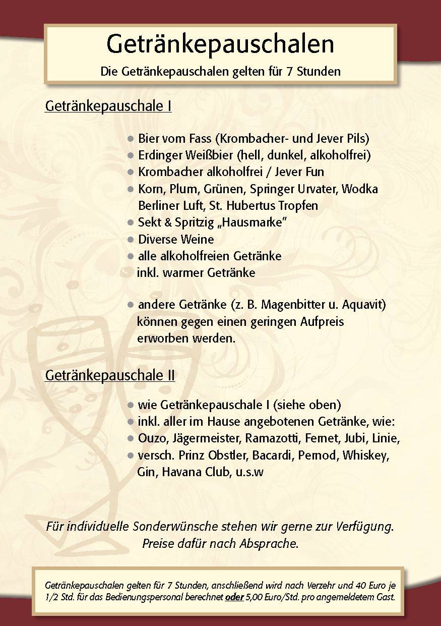 Köhncke's Hotel Getränkepauschalen